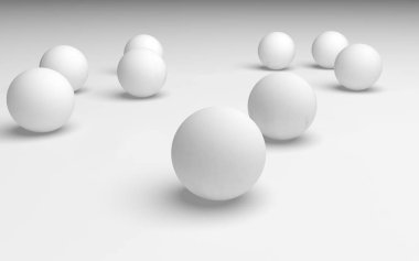 Beyaz soyut arka plan. Beyaz toplar beyaz arka planda izole edilmiş. 3B illüstrasyon