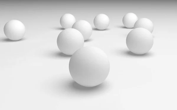 Białe abstrakcyjne tło. Zestaw białych kulek odizolowanych na białym tle. 3D ilustracja — Zdjęcie stockowe