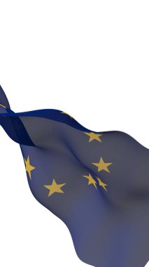 Avrupa Birliği 'nin bayrağı hafifçe sallanıyordu. Beyaz arka planda izole edilmiş, 3D görüntüleme. Avrupa 'nın sembolü. 3B illüstrasyon