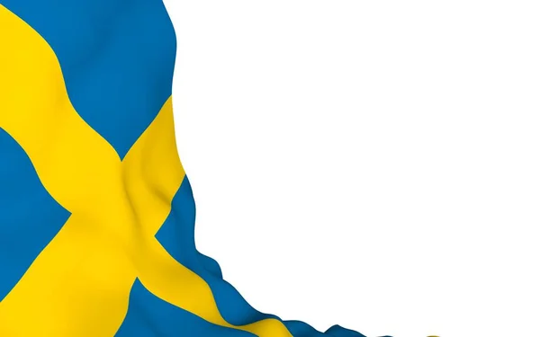 Sveriges flagga. Officiell statssymbol för Konungariket Sverige. Ett blått fält med ett gult skandinaviskt kors som sträcker sig till flaggans kanter. 3D-illustration — Stockfoto
