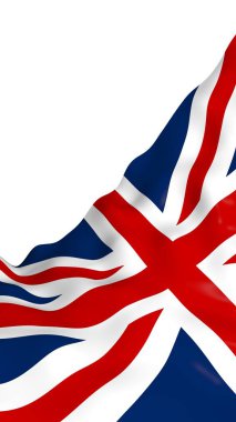 Büyük Britanya bayrağı sallayarak. İngiliz bayrağı. Birleşik Krallık of Büyük Britanya ve Kuzey İrlanda. İngiltere'de devlet sembolü. 3D çizim