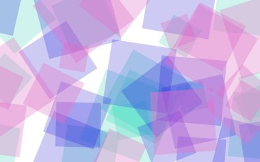 Beyaz arka plan üzerinde çok renkli yarı saydam kareler. Pembe tonları. 3d illüstrasyon