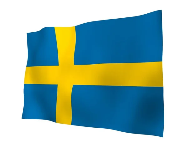Le drapeau de la Suède. Symbole officiel du Royaume de Suède. Un champ bleu avec une croix scandinave jaune qui s'étend jusqu'aux bords du drapeau. Illustration 3d — Photo