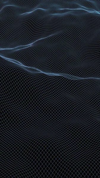 Abstrakte Landschaft Hintergrund. Grünes Netz im Cyberspace. hallo-Tech-Netzwerk. 3D-Illustration — Stockfoto