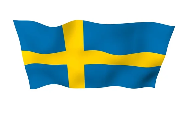 Sveriges flagga. Officiell statssymbol för Konungariket Sverige. Ett blått fält med ett gult skandinaviskt kors som sträcker sig till flaggans kanter. 3D-illustration — Stockfoto