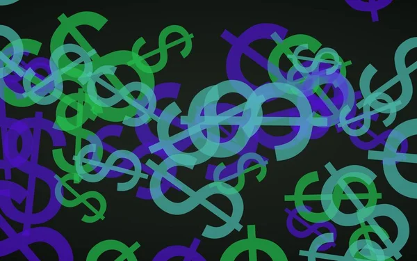 Veelkleurige doorschijnende dollar tekenen op donkere achtergrond. Groene tinten. 3D-illustratie — Stockfoto