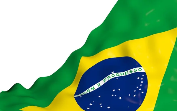 Flagge Brasiliens schwenkend. ordem e progresso. Ordnung und Fortschritt. Rio de Janeiro. Südamerika. Staatssymbol. 3D-Illustration — Stockfoto