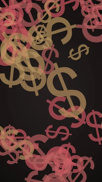Πολύχρωμα ημιδιαφανή σύμβολα δολαρίου σε σκούρο φόντο. Πορτοκαλί τόνους. 3D απεικόνιση — Φωτογραφία Αρχείου