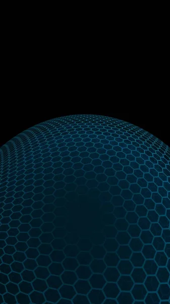 Esfera multicapa de panales, turquesa gris sobre fondo oscuro, red social, red informática, tecnología, red global. Ilustración 3D —  Fotos de Stock