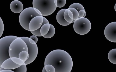 Karanlık arka plan ve aydınlık kabarcıklar. Duvar kağıdı, balonlu doku. 3B illüstrasyon