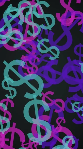Mehrfarbige, durchscheinende Dollarzeichen auf dunklem Hintergrund. Rottöne. 3D-Illustration — Stockfoto