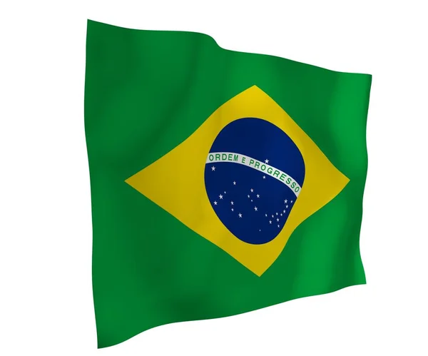 Wapperende vlag van Brazilië. Ordem e Progresso. Orde en vooruitgang. Rio de Janeiro. Zuid-Amerika. Staat symbool. 3D illustratie — Stockfoto