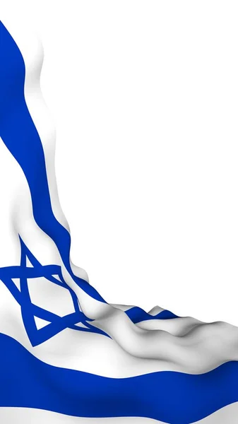 De vlag van Israël. Staatssymbool van de staat Israël. Een blauwe Davidster tussen twee horizontale blauwe strepen op een wit veld. 3d illustratie — Stockfoto