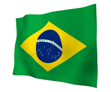 Brezilya bayrağı sallayarak. Ordem e Progresso. Sipariş ve ilerleme. Rio de Janeiro. Güney Amerika. Devlet sembolü. 3D çizim