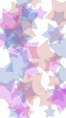 Beyaz arkaplanda çok renkli yarı saydam yıldızlar. Dikey görüntü yönlendirmesi. 3B illüstrasyon