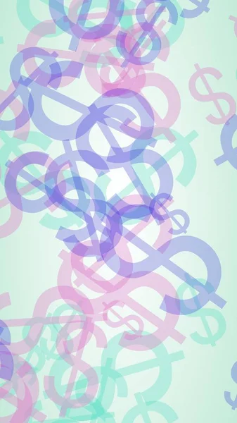 Segni multicolori in dollari traslucidi su sfondo bianco. Illustrazione 3D — Foto Stock