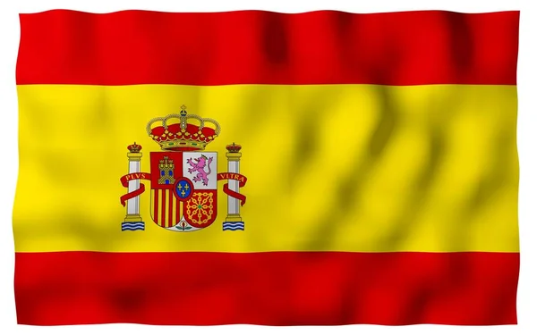 A bandeira da Espanha. Símbolo oficial do Estado do Reino de Espanha. Conceito: web, páginas de esportes, cursos de idiomas, viagens, elementos de design. ilustração 3d — Fotografia de Stock