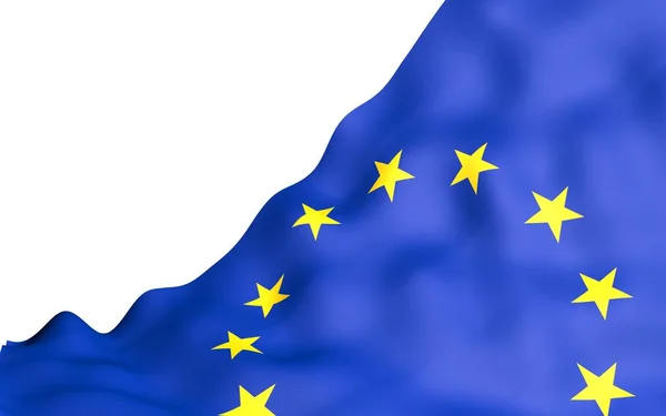 Levemente acenando bandeira da União Europeia isolado em fundo branco, renderização 3D. Símbolo da Europa. Ilustração 3D — Fotografia de Stock