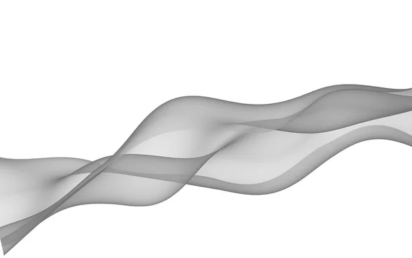 抽象的な灰色の波。ラスターの空気の背景。白い背景に明るいグレーのリボン。グレーのスカーフ。抽象的な灰色の煙。3Dイラスト — ストック写真