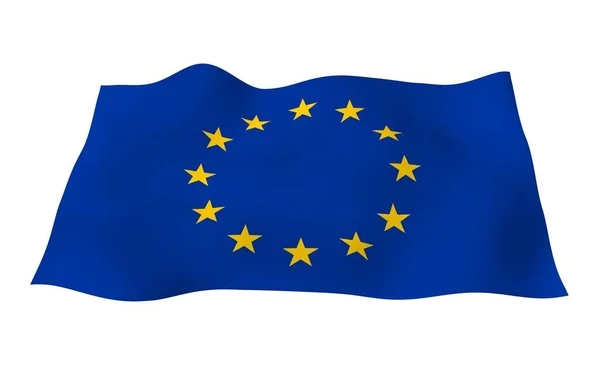 Levemente acenando bandeira da União Europeia isolado em fundo branco, renderização 3D. Símbolo da Europa. Ilustração 3D — Fotografia de Stock