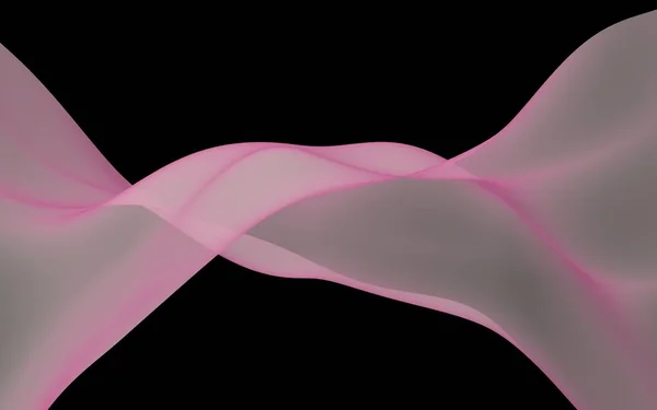 Abstract pink wave. Bright pink ribbon on black background. Pink scarf. Abstract smoke. Raster air background. 3D illustration