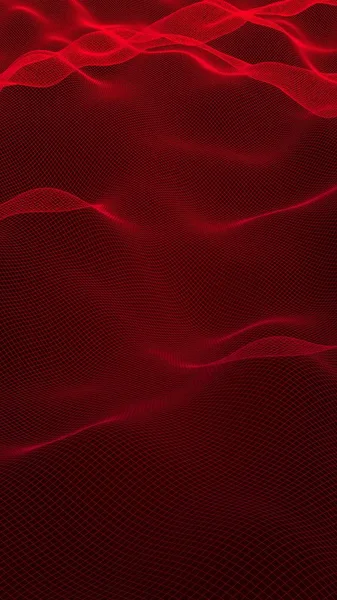 Paisaje abstracto sobre fondo rojo. Red ciberespacial. red de alta tecnología. Orientación vertical de la imagen. Ilustración 3D —  Fotos de Stock