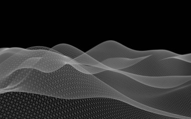 Koyu bir arka plan üzerinde soyut gri manzara. Siber uzay şebekesi. merhaba teknoloji ağı. 3d teknoloji illüstrasyon. 3d illüstrasyon