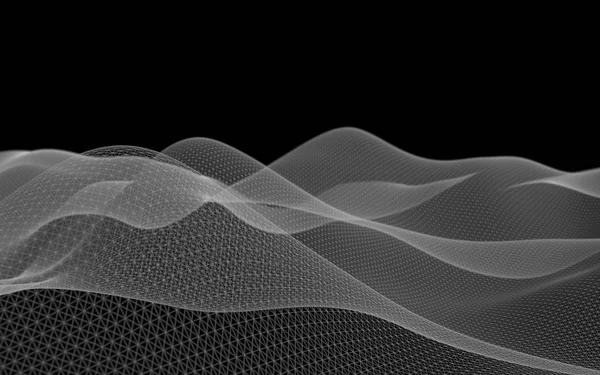 Abstrakt grått landskap på en mörk bakgrund. Cyberrymden rutnät. Hej teknisk nätverken. 3D-teknik illustration. 3D-illustration — Stockfoto