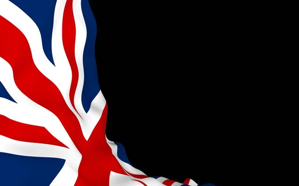 Viftande flagga Storbritannien på mörk bakgrund. Brittisk flagga. Förenade konungariket Storbritannien och Nordirland. Delstatssymbol för Förenade kungariket. 3D-illustration — Stockfoto