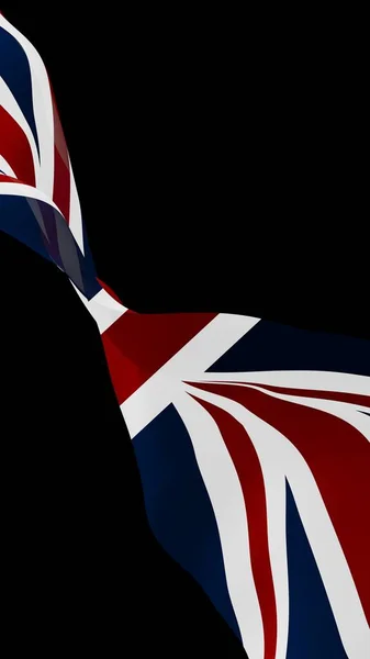 Ondeando la bandera de Gran Bretaña sobre fondo oscuro. Bandera británica. Reino Unido de Gran Bretaña e Irlanda del Norte. Símbolo estatal del Reino Unido. Ilustración 3D —  Fotos de Stock