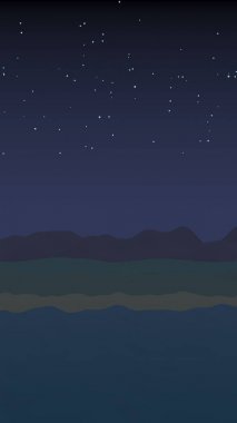 Yıldızlı aysız gökyüzü. Sahilde dalgalarla okyanus kıyısı. Dalgalar ile Ada plaj cenneti. Tatil, yaz, rahatlama. Deniz manzarası, deniz kıyısı. Minimalist manzara, ilkellik. 3d illüstrasyon