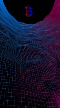 Soyut karanlık arka planda dijital para birimi sembolü Bitcoin. Kripto para piyasasının büyümesi. İş, finans ve teknoloji konsepti. 3d illüstrasyon