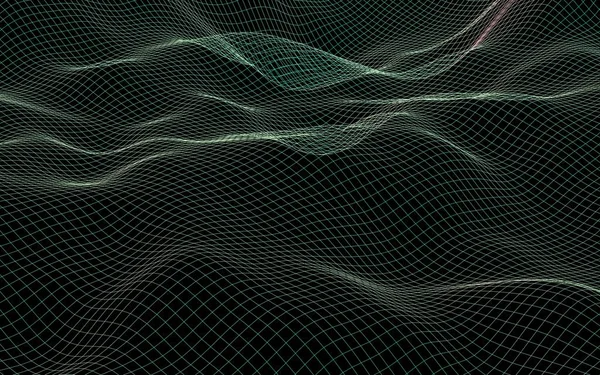 Fondo abstracto del paisaje. Red verde del ciberespacio. red de alta tecnología. Ilustración 3D —  Fotos de Stock