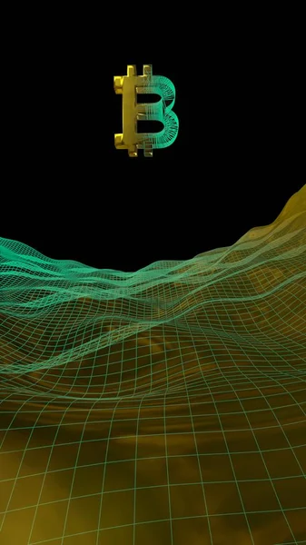 Moneda digital, símbolo dorado Bitcoin sobre fondo oscuro abstracto. Crecimiento del mercado de divisas criptográficas. Concepto de negocio, finanzas y tecnología. Ilustración 3D — Foto de Stock