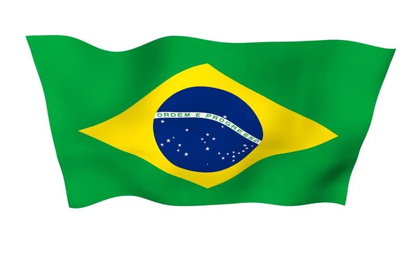 Flagge Brasiliens schwenkend. ordem e progresso. Ordnung und Fortschritt. Rio de Janeiro. Südamerika. Staatssymbol. 3D-Illustration — Stockfoto