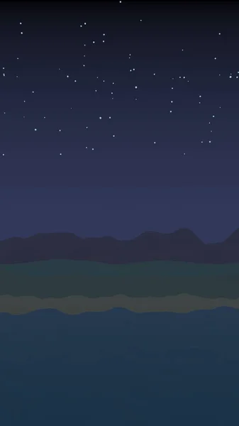 Starry holdtalan égen. Óceán parton vonal hullámok a strandon. Sziget strand paradicsoma hullámok. Nyaralás, nyár, relaxáció. Seascape, tengerpart. Minimalista táj, primitivizmus. 3D-illusztráció — Stock Fotó