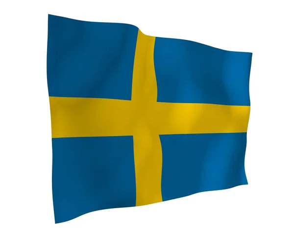 The flag of Sweden. Official state symbol of the Kingdom of Sweden. A blue field with a yellow Scandinavian cross that extends to the edges of the flag. 3d illustration — Stock Photo, Image