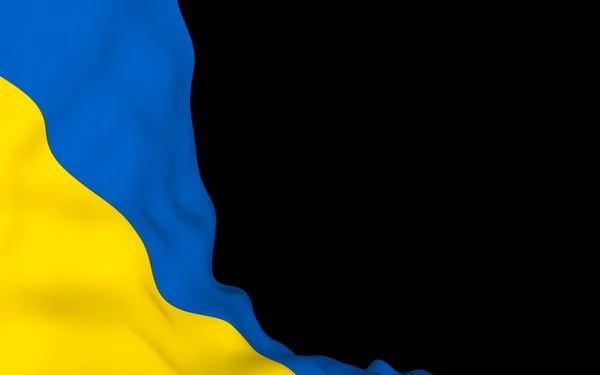 The flag of Ukraine on a dark background. National flag and state ensign. Blue and yellow bicolour. 3D illustration waving flag — Stock Photo, Image