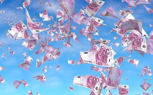 Arka planda Avro banknotları uçurmak. Havada para uçuyor. 500 EURO renkli. 3B illüstrasyon