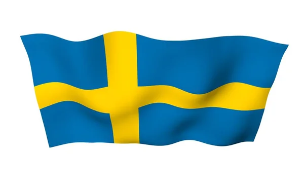 스웨덴의 국기. 스웨덴 왕국의 공식 상징이다. 깃발 끝까지 뻗어 있는 노란색 스칸디나비아 십자가가 있는 푸른 들판이다. 3d 삽화 — 스톡 사진