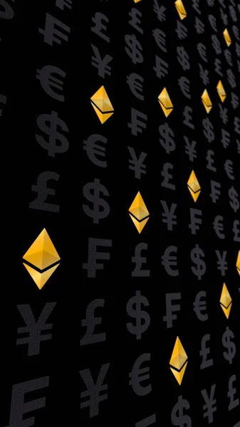 Ethereum clássico e moeda em um fundo escuro. Símbolo de moeda criptomoeda digital. Conceito de negócio. Exibição de mercado. Ilustração 3D — Fotografia de Stock