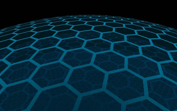 Sphère multicouche de nids d'abeilles, turquoise grise sur fond sombre, réseau social, réseau informatique, technologie, réseau mondial. Illustration 3D — Photo