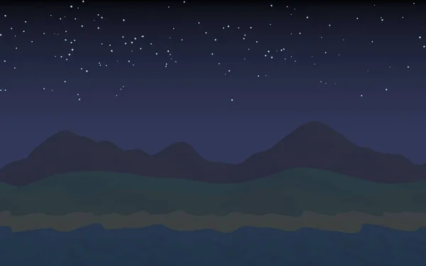 Cielo estrellado sin luna. Línea costera del océano con olas en una playa. Isla paraíso de playa con olas. Vacaciones, verano, relajación. Paisaje marino, orilla del mar. Paisaje minimalista, primitivismo. Ilustración 3D —  Fotos de Stock