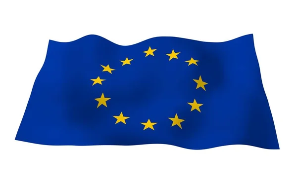 Drapeau légèrement agitant de l'Union européenne isolé sur fond blanc, rendu 3D. Symbole d'Europe. Illustration 3D — Photo