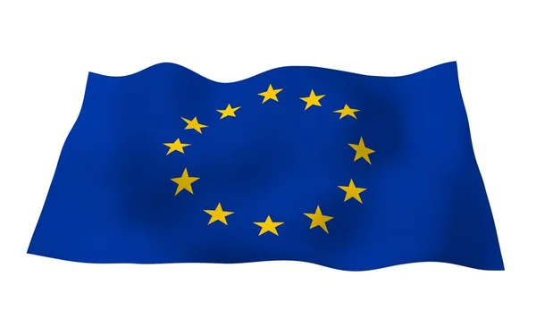 Levemente acenando bandeira da União Europeia isolado em fundo branco, renderização 3D. Símbolo da Europa. Ilustração 3D — Fotografia de Stock