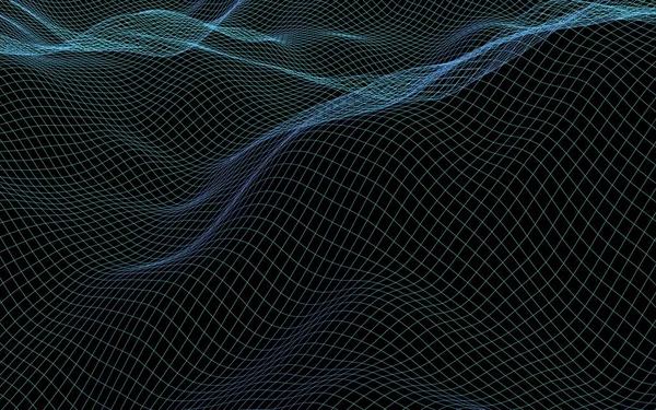 Fondo abstracto del paisaje. Red azul del ciberespacio. red de alta tecnología. Ilustración 3D — Foto de Stock