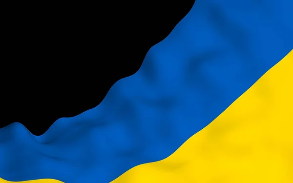 La bandiera di Ukraine su uno sfondo scuro. Bandiera nazionale e guardiamarina statale. Bicolore blu e giallo. Illustrazione 3D sventola bandiera — Foto Stock