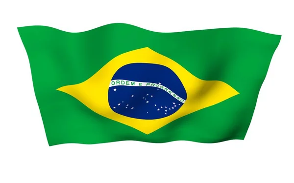 Wapperende vlag van Brazilië. Ordem e Progresso. Orde en vooruitgang. Rio de Janeiro. Zuid-Amerika. Staat symbool. 3D illustratie — Stockfoto