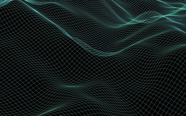 Fondo abstracto del paisaje. Red verde del ciberespacio. red de alta tecnología. Ilustración 3D — Foto de Stock