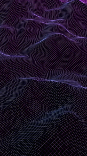 Paisagem abstrata sobre um fundo escuro. Rede púrpura do ciberespaço. Oi rede de tecnologia. Ilustração 3D — Fotografia de Stock